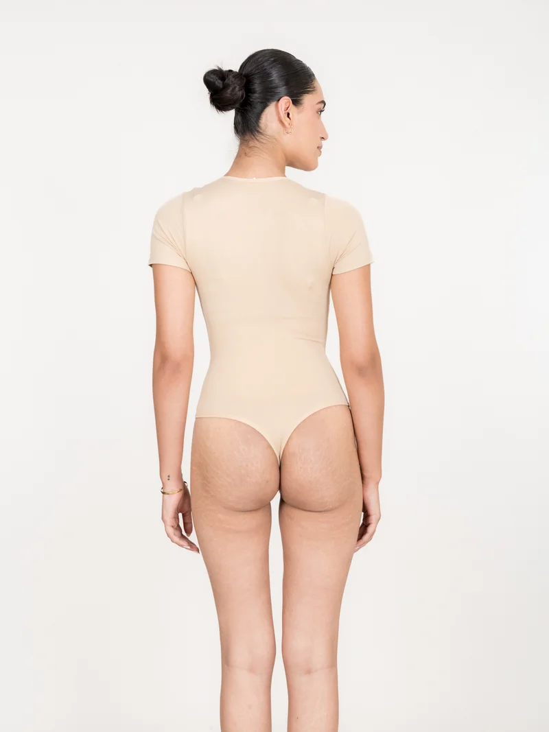 Shapercult Store Beige Half Sleeves Bodysuit for Women